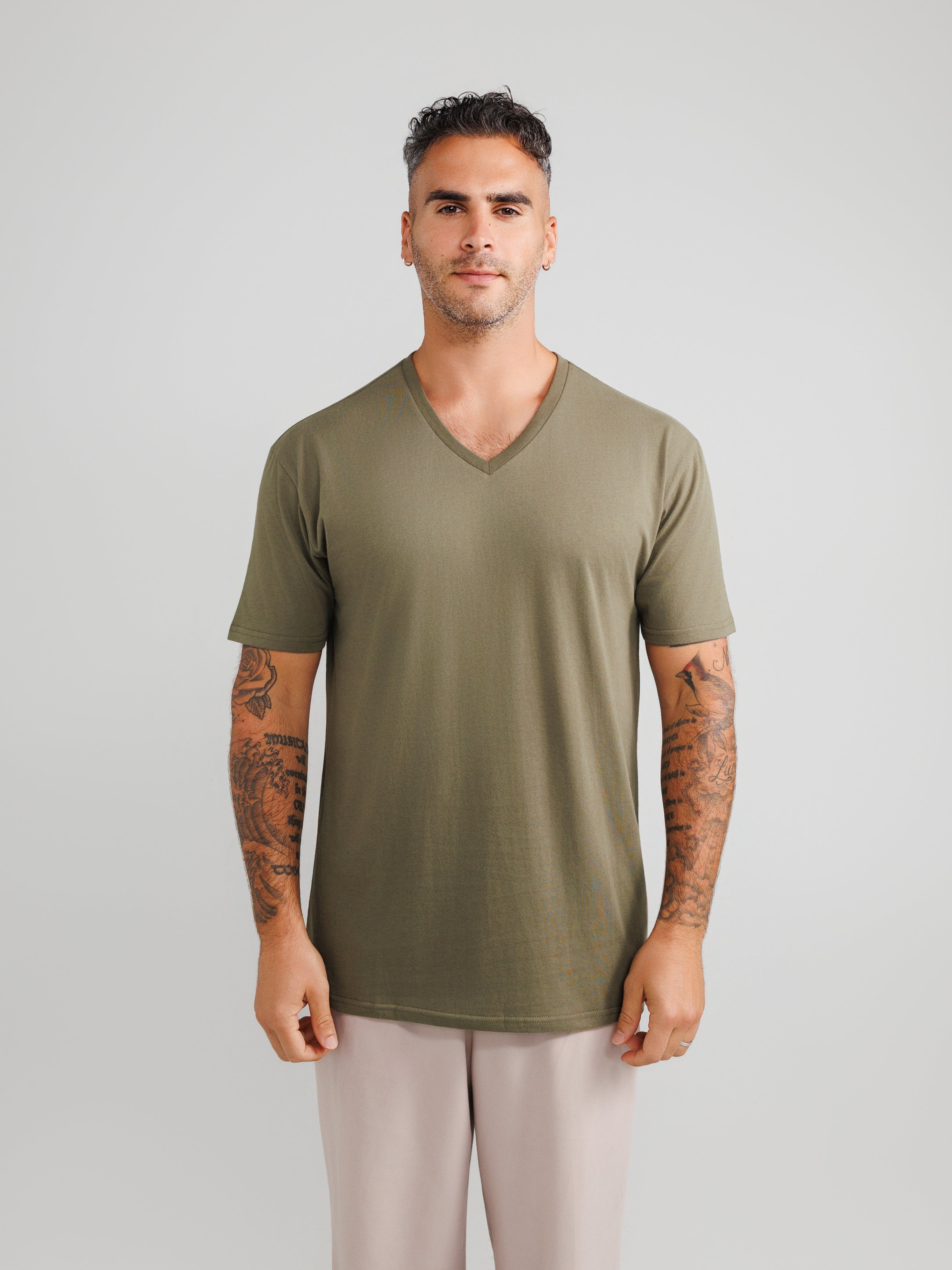 Olive V-Neck T-shirts